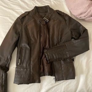 brown leather jacket